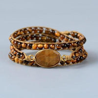 Natural Tiger's Eye Beads & Charm Wrap Bracelet - Womens Bracelets Crystal Bracelet - Allora Jade