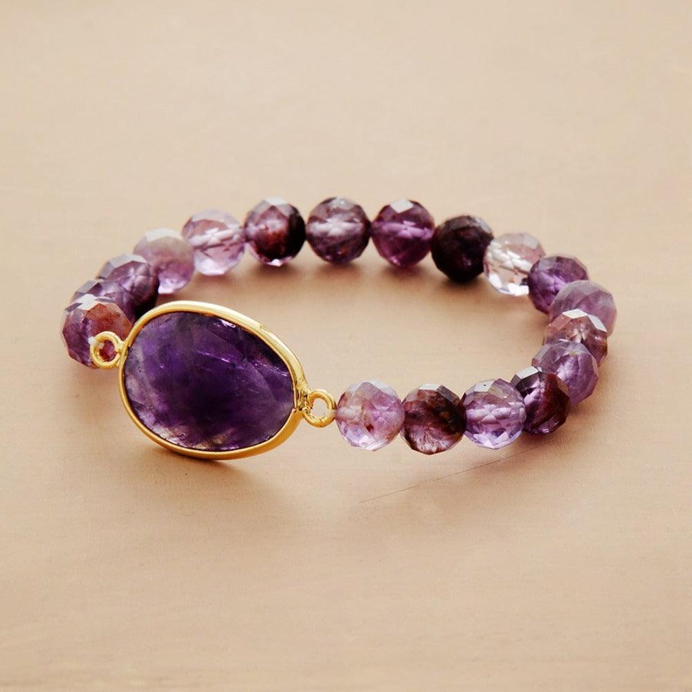 Purple Phantom Quartz & Amethyst Stretchy Bracelet - Womens Bracelets Crystal Bracelet - Allora Jade