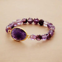 Purple Phantom Quartz & Amethyst Stretchy Bracelet - Womens Bracelets Crystal Bracelet - Allora Jade