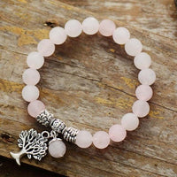 Rose Quartz Stretchy Bracelet w/ Tree of Life Charm - Womens Bracelets Crystal Bracelet - Allora Jade