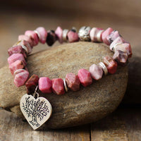 Rhodonite & Tree of Life Charm Stretchy Bracelet - Womens Bracelets Crystal Bracelet - Allora Jade
