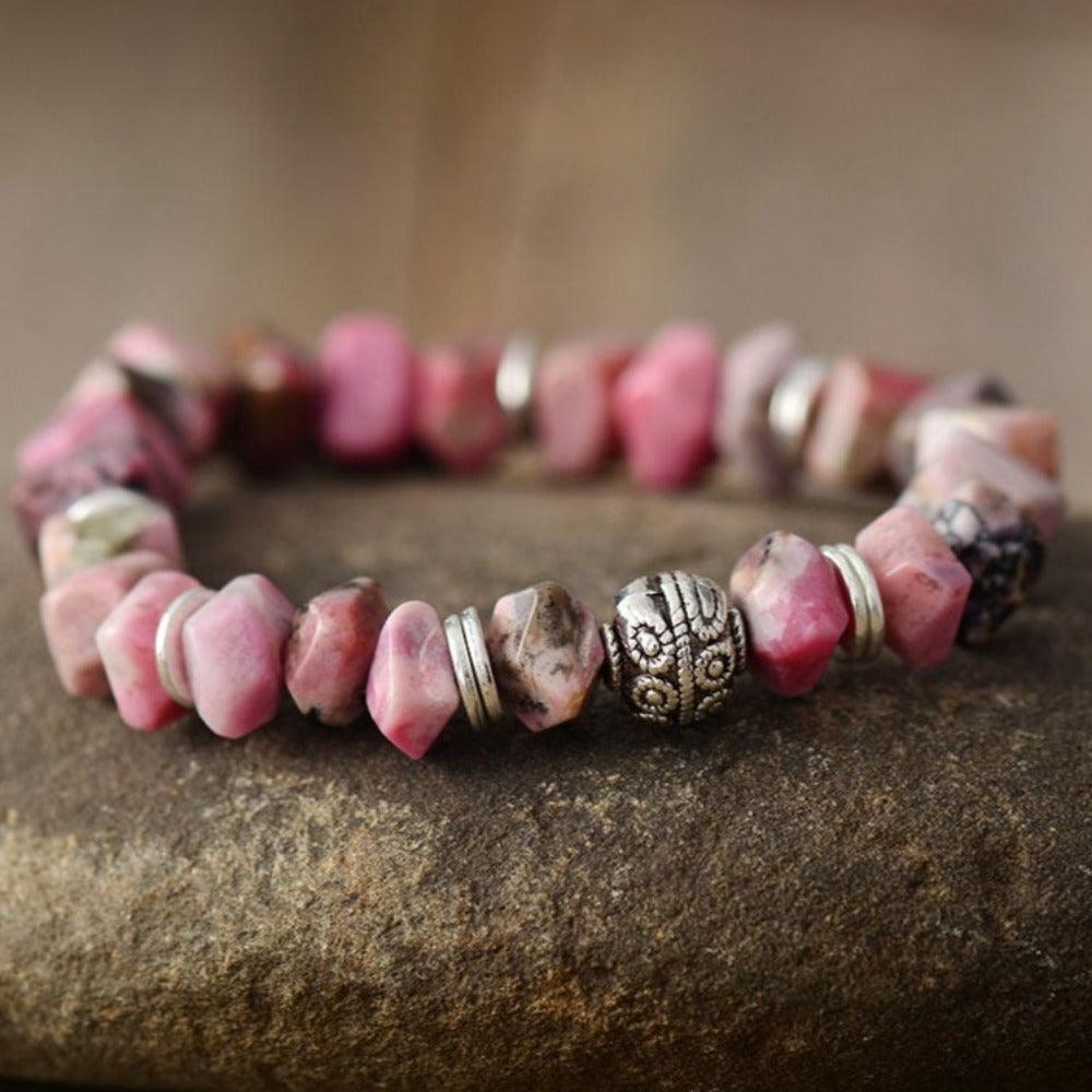 Rhodonite & Tree of Life Charm Stretchy Bracelet - Womens Bracelets Crystal Bracelet - Allora Jade