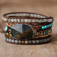 Labradorite Charm & Jasper Wrap Bracelet - Womens Bracelets Crystal Bracelet - Allora Jade