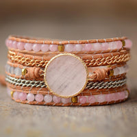 Rose Quartz & White Onyx Wrap Bracelet - Womens Bracelets Crystal Bracelet - Allora Jade