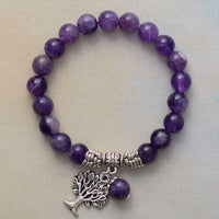 Amethyst Stretchy Bracelet w/ Tree of Life Charm - Womens Bracelets Crystal Bracelet - Allora Jade