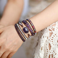 Amethyst Charm & Jasper Wax Cord Wrap Bracelet - Womens Bracelets Crystal Bracelet - Allora Jade
