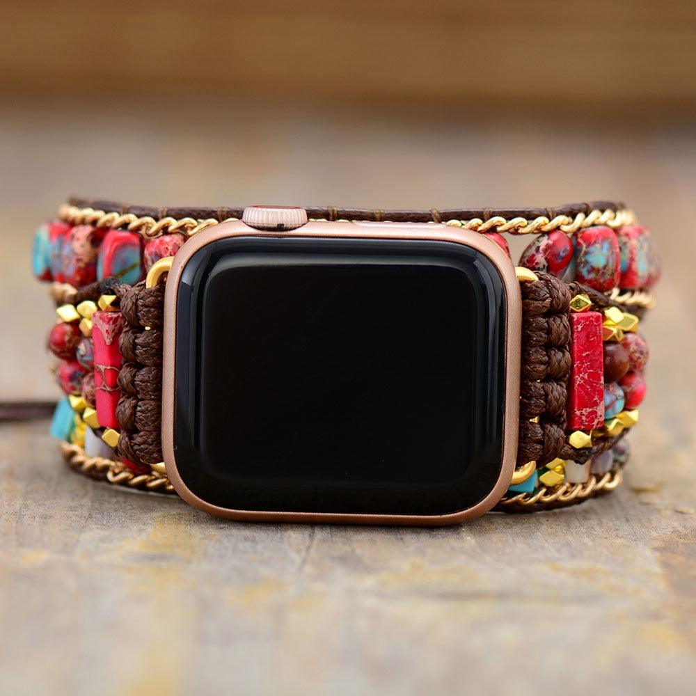 Red Jasper Beads Apple Watch Band - Womens Crystal Watch Bands - Allora Jade