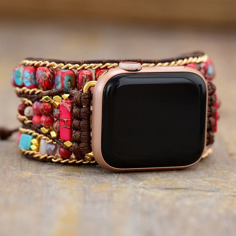 Red Jasper Beads Apple Watch Band - Womens Crystal Watch Bands - Allora Jade