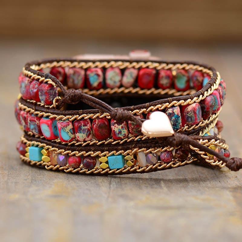 Red Imperial Jasper Watch Band | Gemstone Multi Wrap Apple  display picture 1
