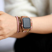 Rose Quartz & Rhodonite Apple Watch Band - Womens Crystal Watch Bands - Allora Jade