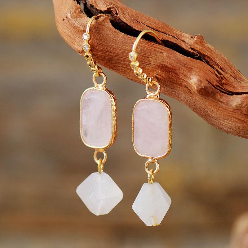 Rose quartz dangle deals earrings