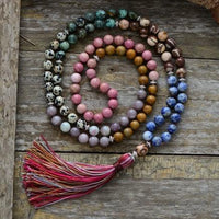 'Pink Tassel' Agate & Jasper 108 Mala Beads Necklace - Womens Necklaces Crystal Necklace - Allora Jade