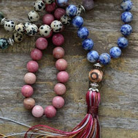 'Pink Tassel' Agate & Jasper 108 Mala Beads Necklace - Womens Necklaces Crystal Necklace - Allora Jade