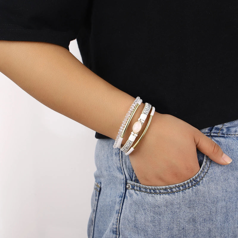 'Bijou' Charm and Beads Cuff Bracelet - white - Allora Jade