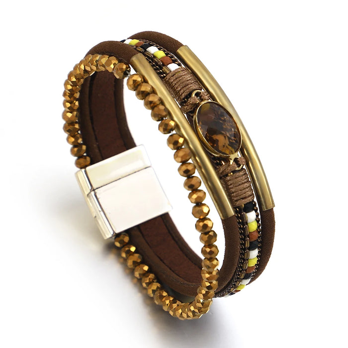 'Bijou' Charm and Beads Cuff Bracelet - brown - Allora Jade