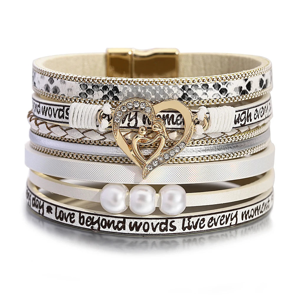 'Inspired Heart' Charm Cuff Bracelet - white