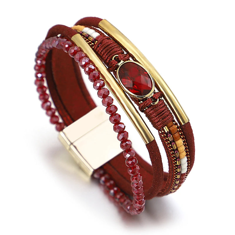 'Bijou' Charm and Beads Cuff Bracelet - red - Allora Jade