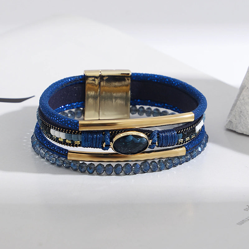 'Bijou' Charm and Beads Cuff Bracelet - blue - Allora Jade