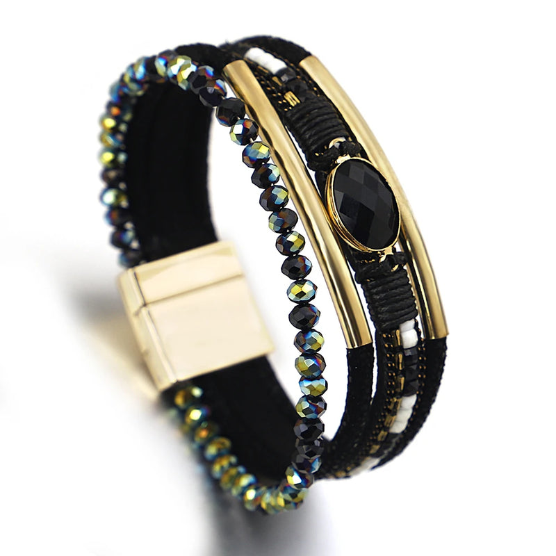 'Bijou' Charm and Beads Cuff Bracelet - black - Allora Jade