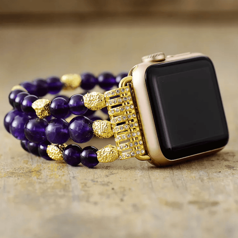 Amethyst Gold Beads Stretchy Apple Watch Band - Apple Watch Bands - Allora Jade