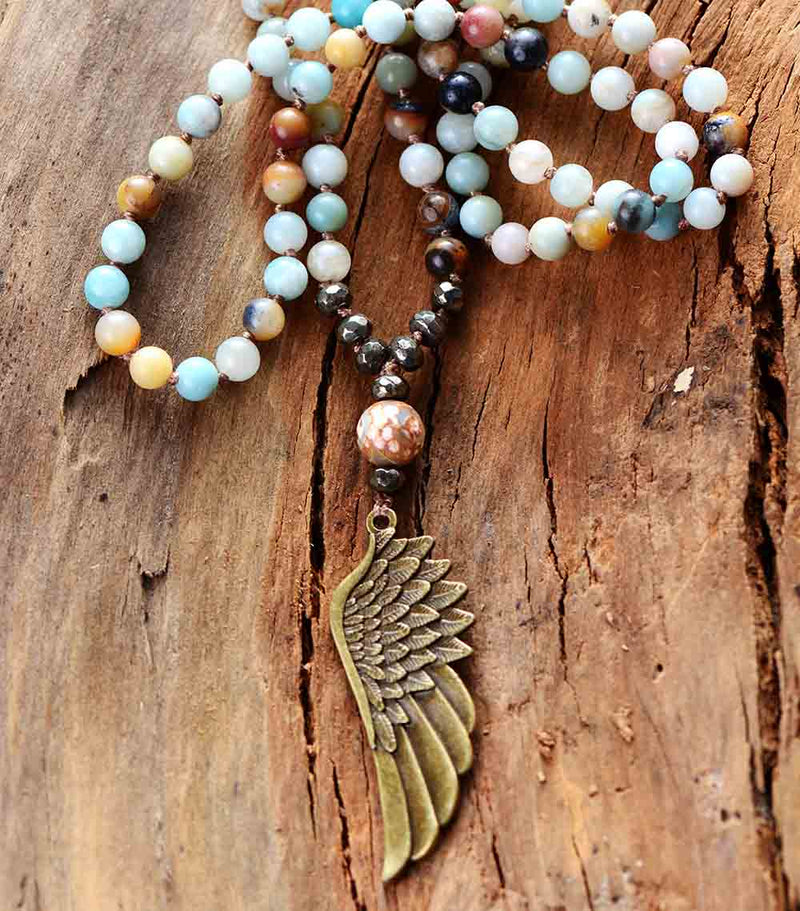 'Angel Wing' Amazonite, Picasso Jasper & Pyrite Necklace - 2 variations - Allora Jade