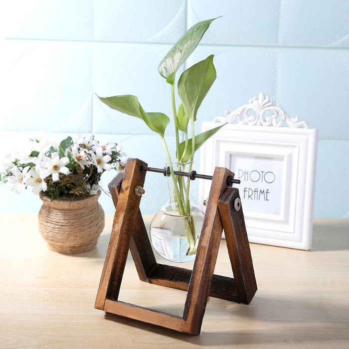 'Bubble' Glass and Wood 1 Pot Vase - Allora Jade