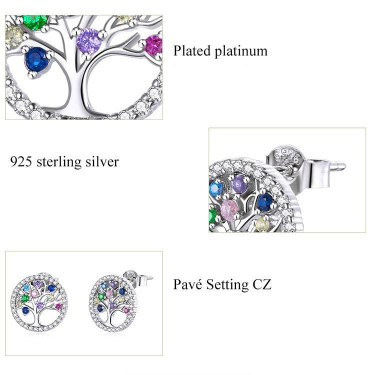 'Tree of Life' Sterling Silver and CZ Stud Earrings - Sterling Silver Earrings - Allora Jade