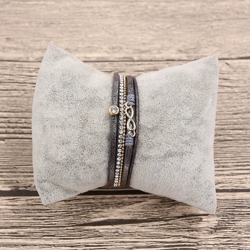 'Infinity' Charm and Rhinestones Cuff Bracelet - grey - Allora Jade