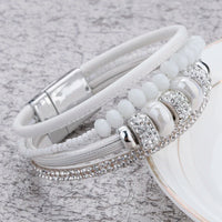 White Bedazzle Beads and Rhinestones Cuff Bracelet - ALLORA JADE