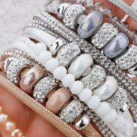 White Bedazzle Beads and Rhinestones Cuff Bracelet - ALLORA JADE