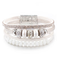 White Bedazzle Beads and Rhinestones Cuff Bracelet - ALLORA JADE