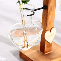 'Love Heart' Glass and Wood Hanging Pot Vase I - Allora Jade