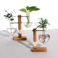 'Love Heart' Glass and Wood Hanging Pot Vase - Allora Jade
