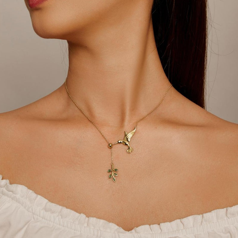 'Hummingbird' Pendant Necklace CZ and gold plated Sterling Silver - Allora Jade