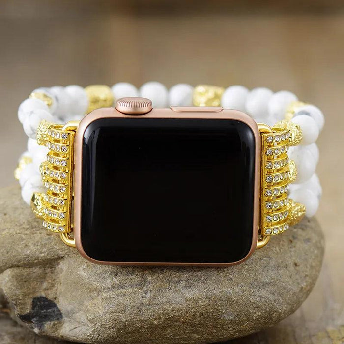 Howlite Gold Beads Stretchy Apple Watch Band - Apple Watch Bands - Allora Jade