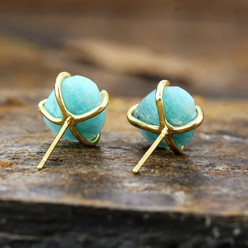 'Balanda' Amazonite Stud Earrings - Women's Earrings - ALLORA JADE