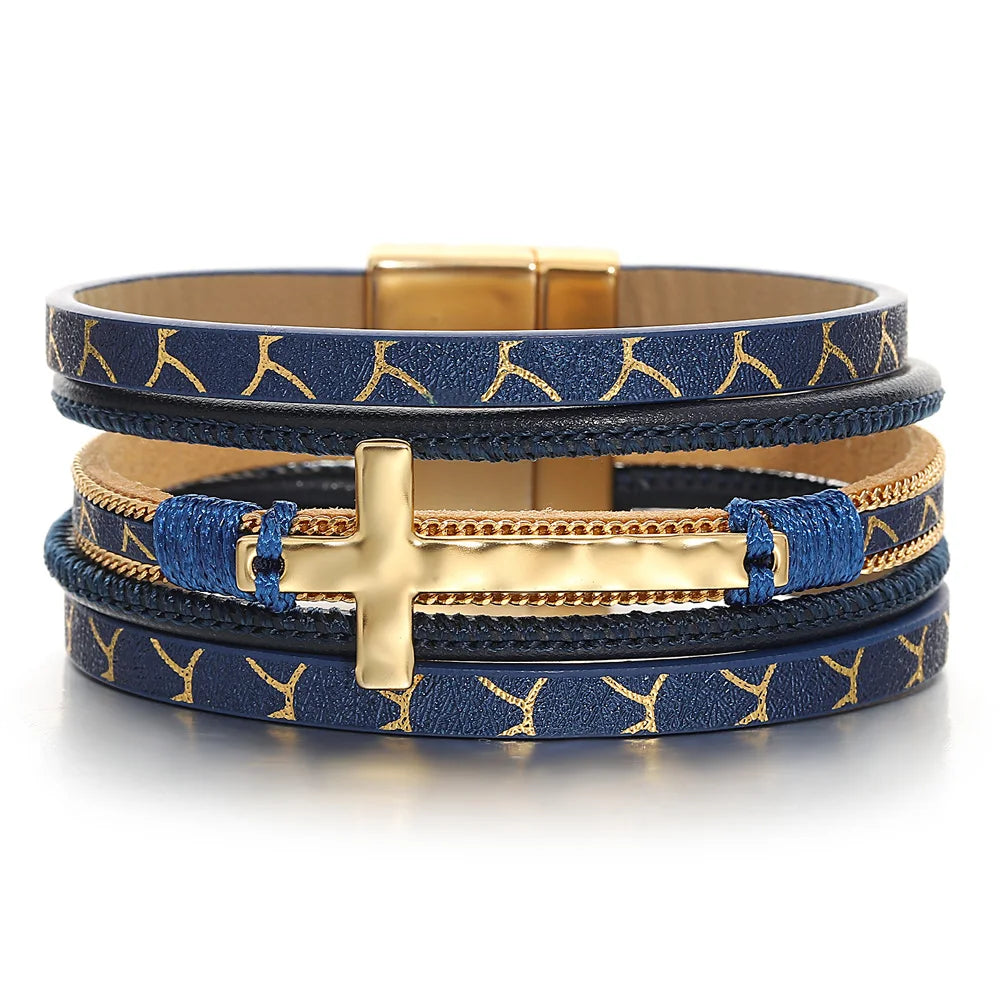 'Cross' Charm Cuff Bracelet - navy blue - women's bracelet | ALLORA JADE