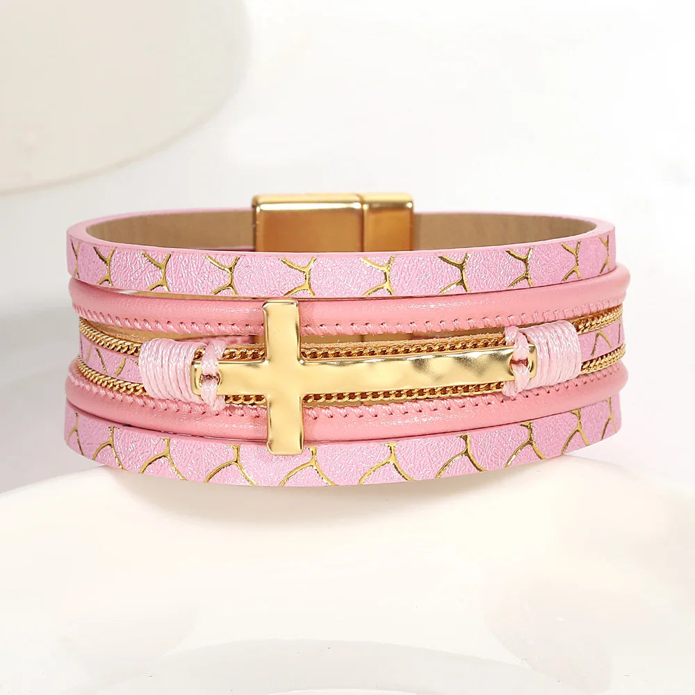 'Cross' Charm Cuff Bracelet - pink - women's bracelet | ALLORA JADE