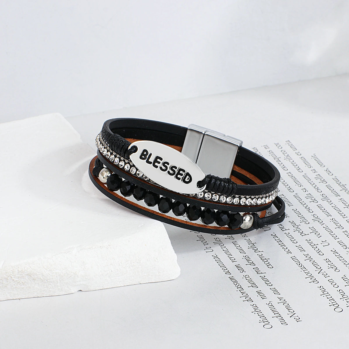 'Blessed' Charm Cuff Bracelet - black - Women's Bracelet - ALLORA JADE