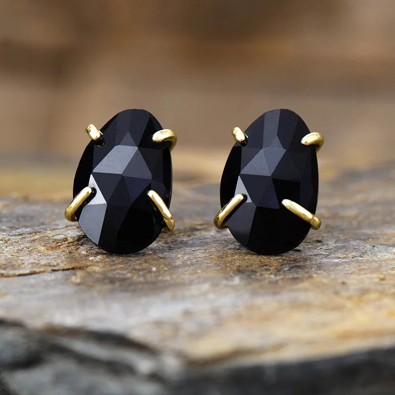 'Balanda' Black Onyx Stud Earrings - Women's Earrings - ALLORA JADE