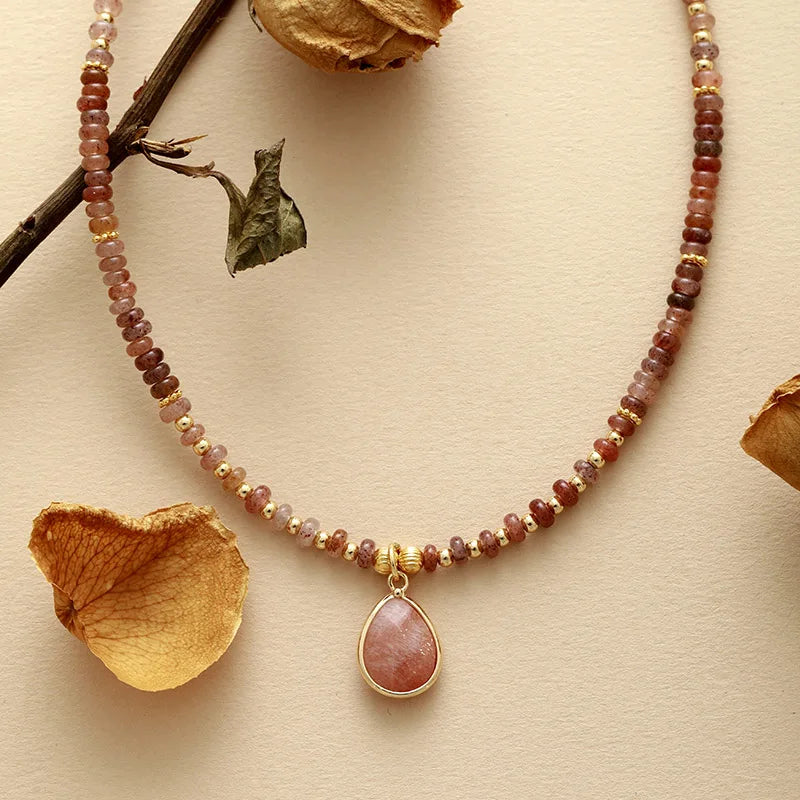 'Aluka' Pink Jade Crystal Charm and Beads Choker Necklace - Allora Jade