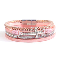 'Cross' Charm and Rhinestones Cuff Bracelet - pink - women's bracelet | ALLORA JADE