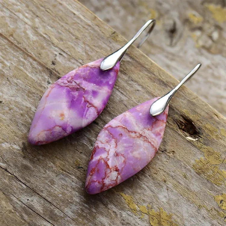 'Jasper' Leaf Dangle Earrings - purple - women's earrings - ALLORA JADE