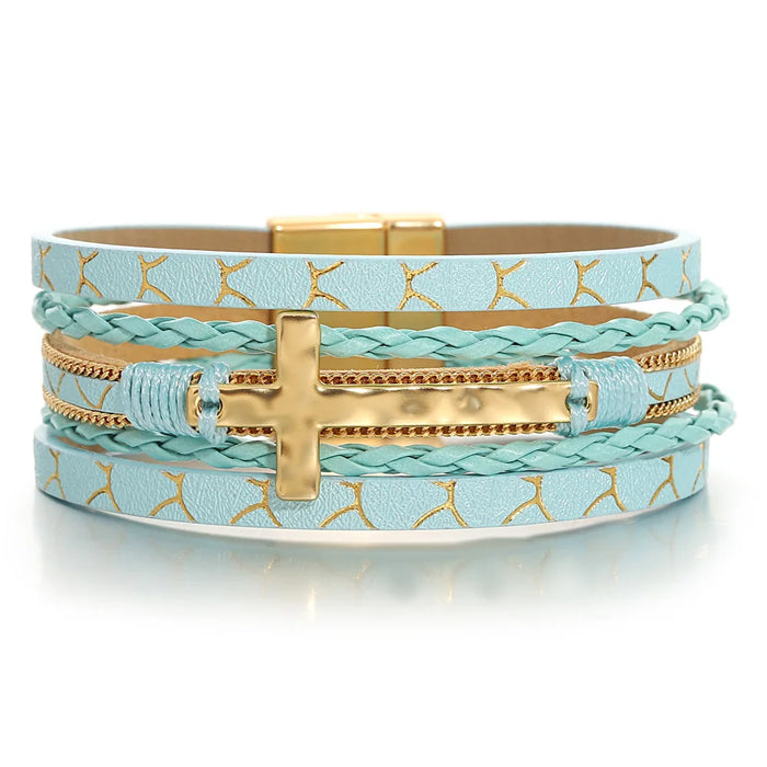 'Cross' Charm Cuff Bracelet - aqua - women's bracelet | ALLORA JADE