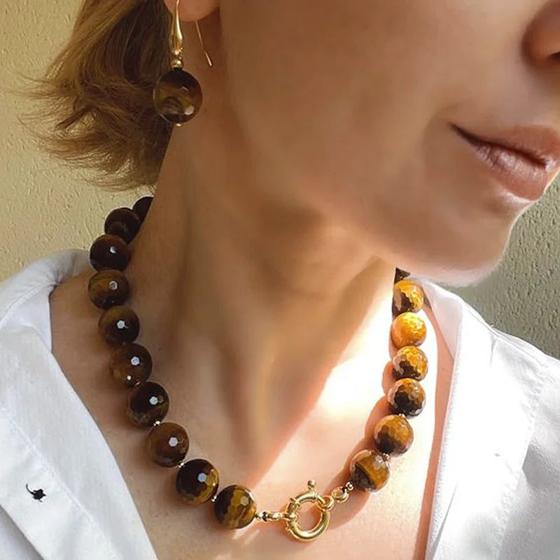 'Grace' Necklace Earrings Set - Tiger's Eye | ALLORA JADE