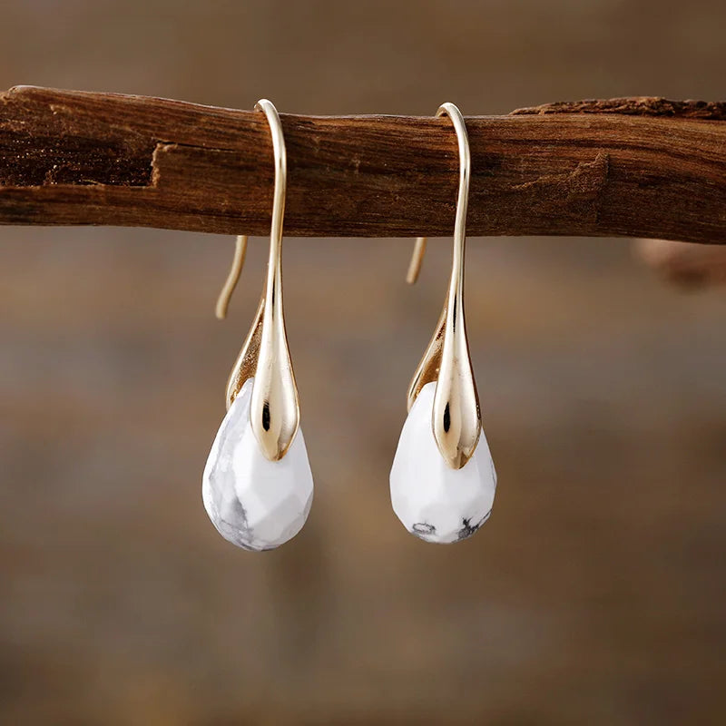 'Baygur' Howlite Gold Drop Earrings - ALLORA JADE