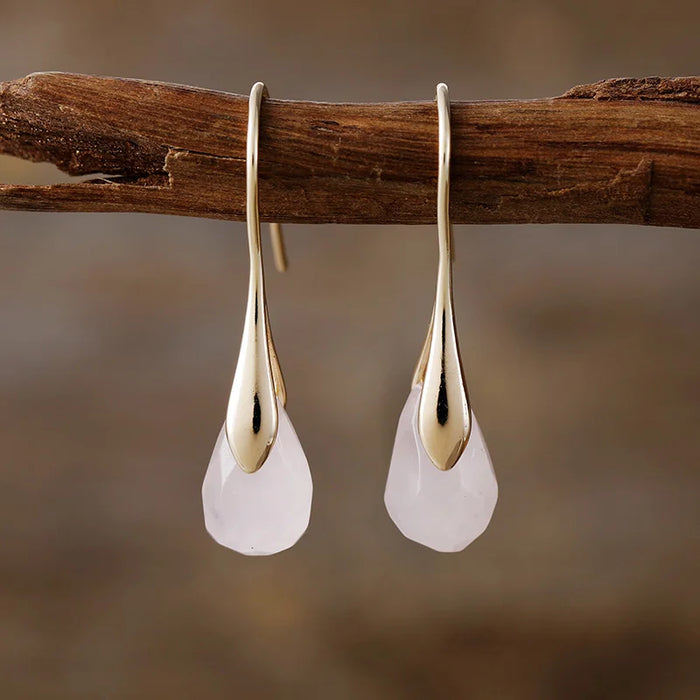 'Baygur' Rose Quartz Gold Earrings - Allora Jade