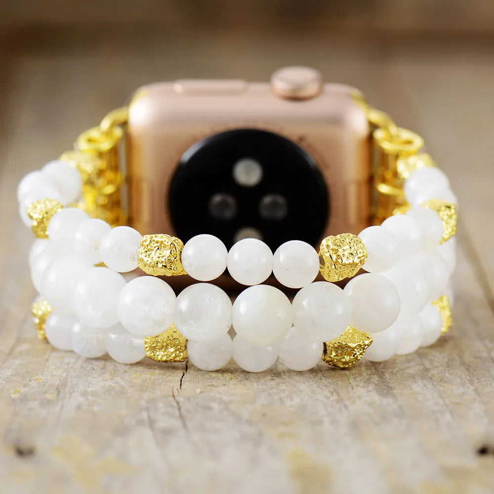 Moonstone Gold Beads Stretchy Apple Watch Band - Allora Jade