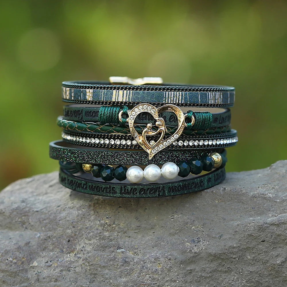 'Inspired Heart' Rhinestones and Beads Bracelet - green | Allora Jade