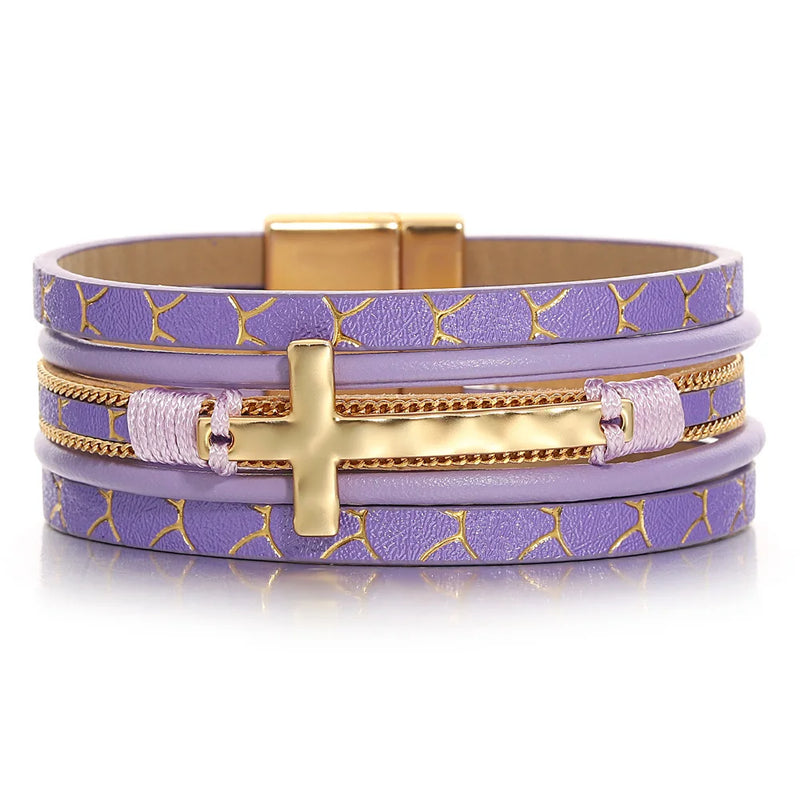 'Cross' Charm Cuff Bracelet - purple - women's bracelet | ALLORA JADE